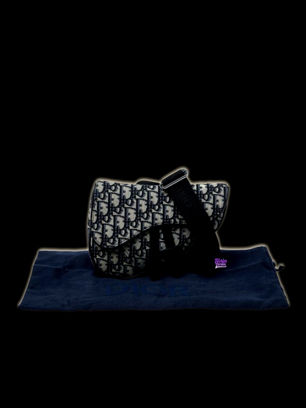 Dior Navy Blue Black Oblique Canvas Mini Saddle Convertible Crossbody Waist Bag - Picture 11 of 12